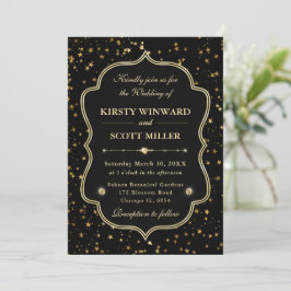 Convites Elegante Casamento Celestial com Estrelas Preto e