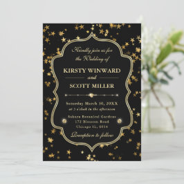 Convites Elegante Casamento Celestial com Estrelas Preto e