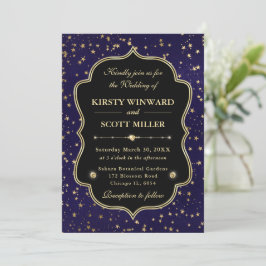 Convites Elegante Casamento Celestial com Estrelas Roxo e D