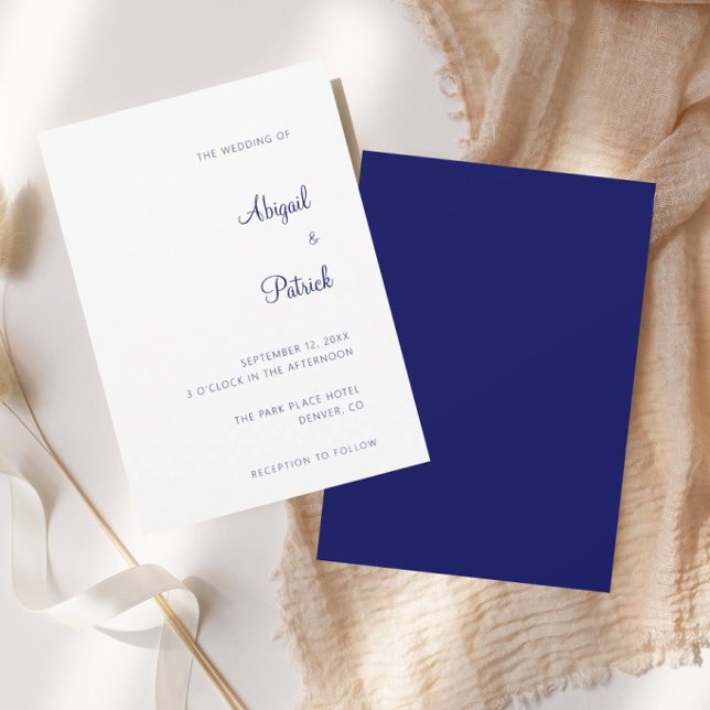 Convites Elegante Casamento Clássico Azul Marinho e Branco (Criador carregado)