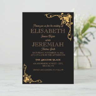 Convites elegante casamento clássico de ouro negro luxuoso