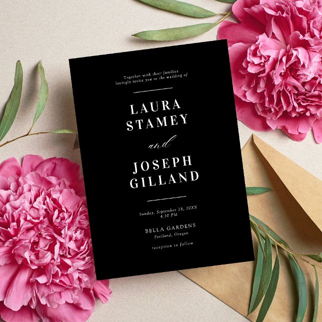 Convites Elegante Casamento Clássico em Preto e Branco (Elegant black and white wedding invitation with your details sets a timeless tone.)