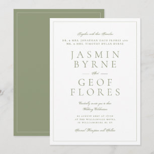 Convites Elegante Casamento Clássico em Verde Musgo e Branc