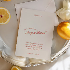 Convites Elegante Casamento Clássico Vintage Vermelho e Mar