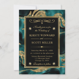 Convites Elegante Casamento com Brilho Teal Derretido e Dou