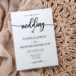 Convites Elegante Casamento com Caligrafia em Preto e Branc