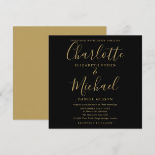 Convites Elegante Casamento com Letra de Assinatura Preta e