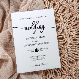 Convites Elegante Casamento com Letra Inglesa Preta e Branc