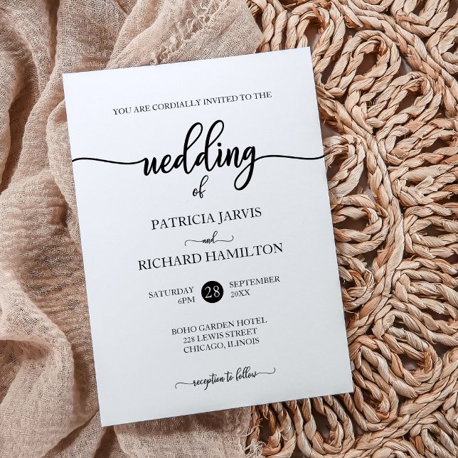 Convites Elegante Casamento com Letra Inglesa Preta e Branc (Criador carregado)
