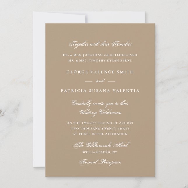 Convites Elegante Casamento com Letra Neutra Bege (Frente)