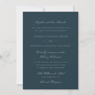 Convites Elegante Casamento com Roteiro Azul Empoeirado