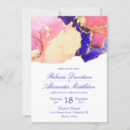 Convites Elegante Casamento com Tinta Lavada Rosa e Roxa em