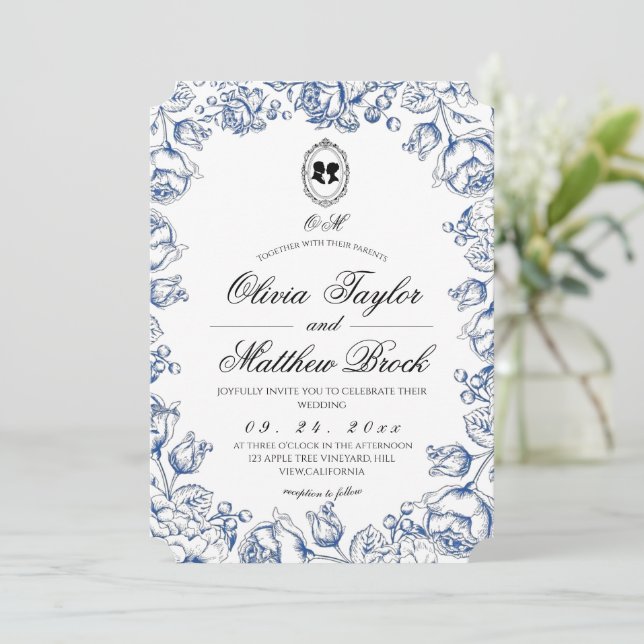 Convites Elegante Casamento da Era Regência (Em pé/Frente)