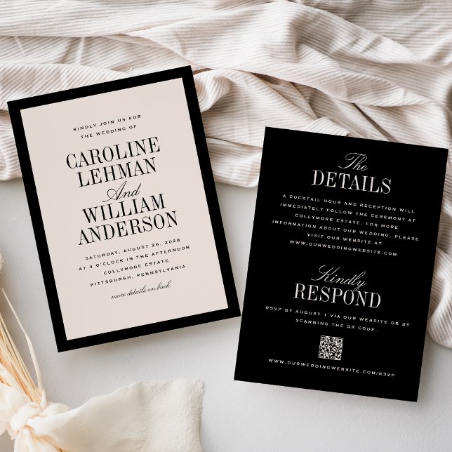 Convites Elegante Casamento de Dupla Face Preta (Criador carregado)