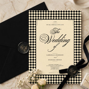Convites Elegante Casamento de Estilo Old Money em Preto e 