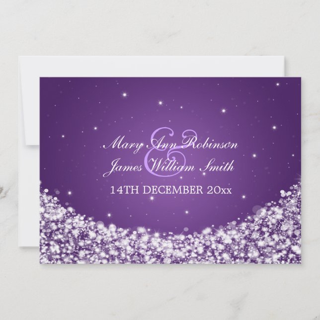 Convites Elegante Casamento de Estrela Sparkle Purple (Frente)