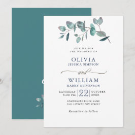 Convites Elegante Casamento de Eucalipto com Aquarela Verde