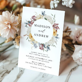 Convites Elegante Casamento de Flores Silvestres em Azul Po