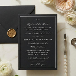 Convites Elegante Casamento de Gravata Preta com Monograma
