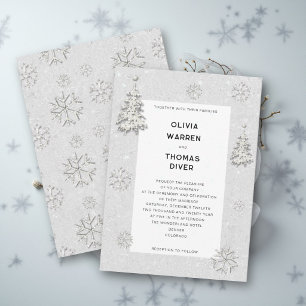 Convites Elegante Casamento de Inverno Flocos de Neve Branc