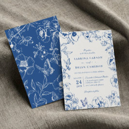 Convites Elegante Casamento de Jardim Floral Azul Real