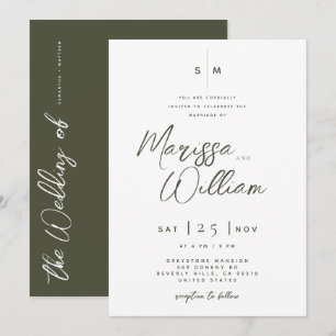 Convites Elegante Casamento de Letra Moderna Azeitona e Bra