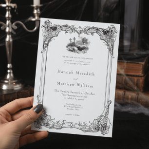 Convites Elegante Casamento de Noiva Toile Preto Gótico Vin