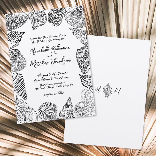 Convites Elegante Casamento de Praia com Conchas Vintage (Elegant Vintage Seashell Beach Wedding Invitation )