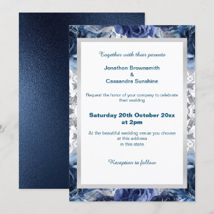 CONVITES ELEGANTE CASAMENTO DE PRATA FLORAL AZUL