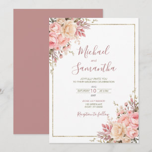 Convites Elegante Casamento de Primavera com Rosa e Marfim