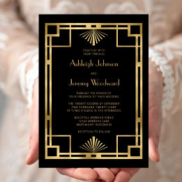 Convites Elegante Casamento Deco Vintage 1920 Preto Dourado