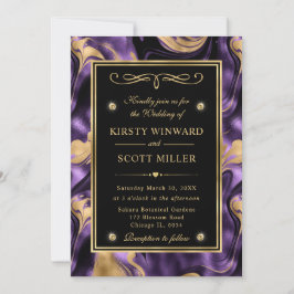 Convites Elegante Casamento Dourado e com Brilho Roxo Derre
