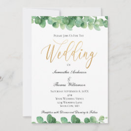 Convites Elegante Casamento Eucalipto Verde Dourado Script
