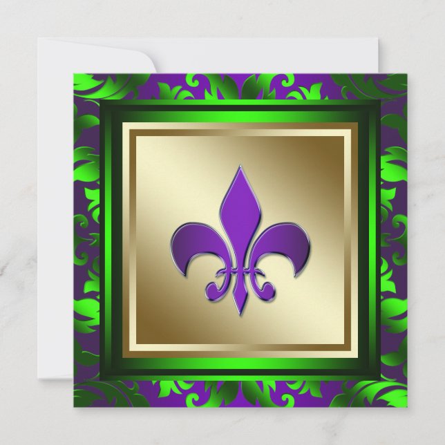 Convites Elegante Casamento Fleur de Lis de Mardi Gras (Frente)