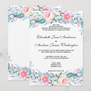 Convites Elegante Casamento Floral Aquarela