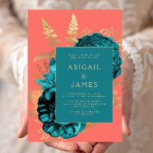 Elegante Casamento Floral Azul Turquesa Coral Dour