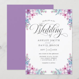 Convites Elegante Casamento Floral com Aquarela Roxa
