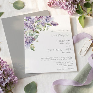 Convites Elegante Casamento Floral de Lilás e Salvia em Aqu