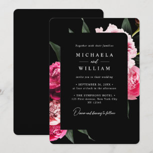 Convites Elegante Casamento Floral de Luxo Moderno Preto