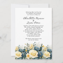 Convites Elegante Casamento Floral em Aquarela Azul Marinho