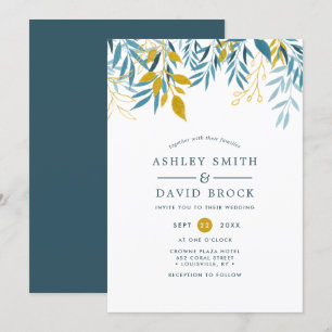 Convites Elegante Casamento Floral em Aquarela Azul Marinho