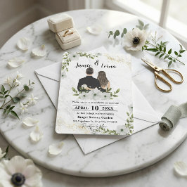 Convites Elegante Casamento Floral em Aquarela Branco e Ver