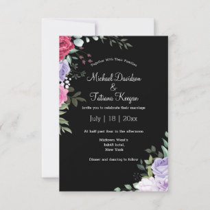 Convites Elegante Casamento Floral em Aquarela com Fundo Pr