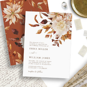 Convites Elegante Casamento Floral em Aquarela de Outono
