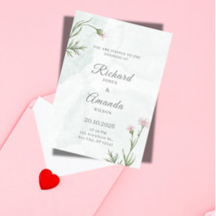 Convites Elegante Casamento Floral em Aquarela Pastel