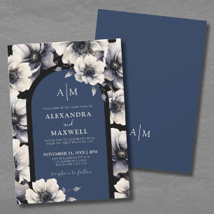 Convites Elegante Casamento Floral em Azul Marinho
