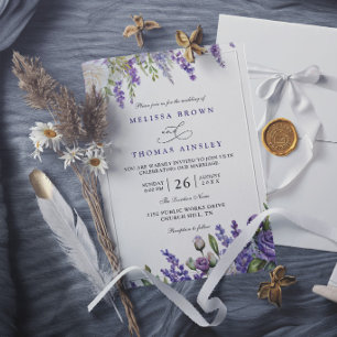Convites Elegante Casamento Floral Lavanda Roxo Claro Chic