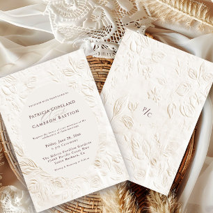 Convites Elegante Casamento Floral Marfim Vitoriano Francês