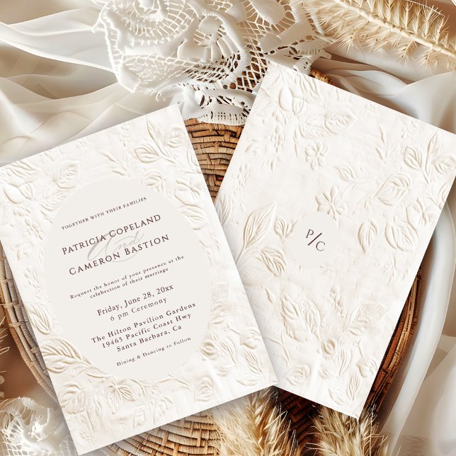 Convites Elegante Casamento Floral Marfim Vitoriano Francês (Criador carregado)