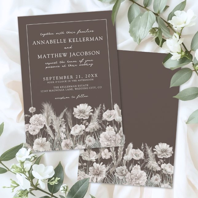 Convites Elegante Casamento Floral Marrom Boho (Elegant Brown Floral Boho Wedding Invitation)
